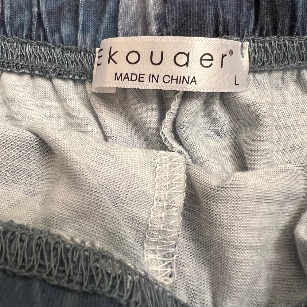 Ekouaer Blue Tie Dye Marbled Print Lightweight Drawstring Sweat Shorts - Picture 6 of 7